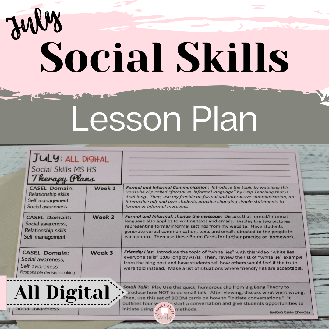 Social Skills Lesson Plan: July - Badger State Speechy